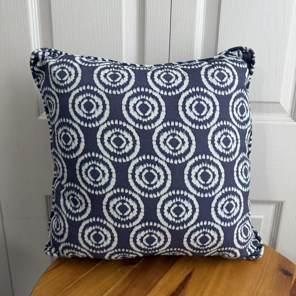 Blue White Geometric Indoor Outdoor 15 X 15 Pillow Boho Porch Cottage Comfy